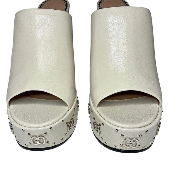 Gucci Janaya GG Studded Platform Sandals Mystic White Size 39 + Box & Dust Bags - Picture 3 of 12